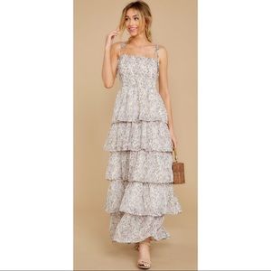 You earned it ivory floral print tiered maxi dress